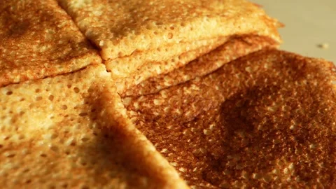 A stack of pancakes on the table Stock Footage 327706333