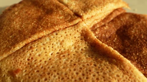 A stack of pancakes on the table Stock Footage 327706337