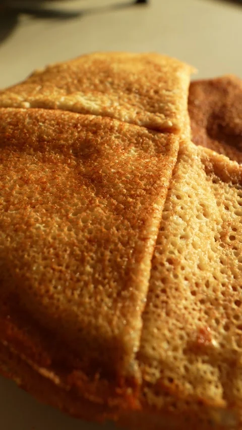 A stack of pancakes on the table Stock Footage 327706389