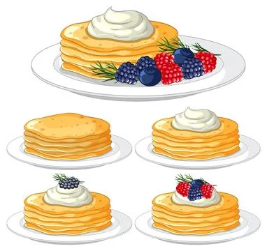 Stack of Pancakes with Whipped Cream and Berries Illustrazione stock