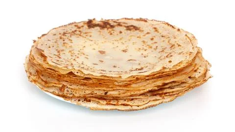 A stack of pancakes on a white plate Stock Photos