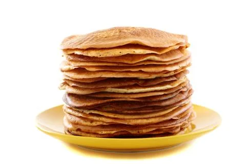 Stack of pancakes on a yellow plate. Foto stock