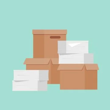 Stack of paper and box, stack of document, flat design Stock Illustration