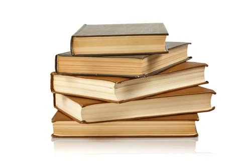 Stack of Paper Books in Studio Shot Isolated on White Background Stock Photos