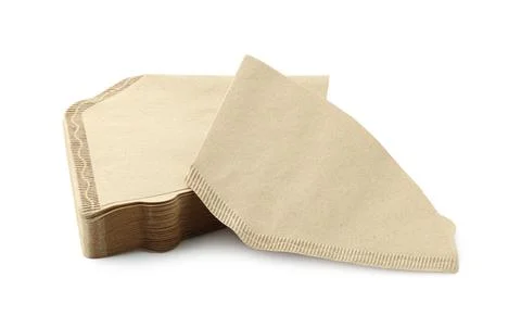 Stack of paper coffee filters isolated on white Stock Photos