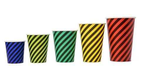 Stack of paper disposable striped cups isolated on white background stack ... Stock Photos