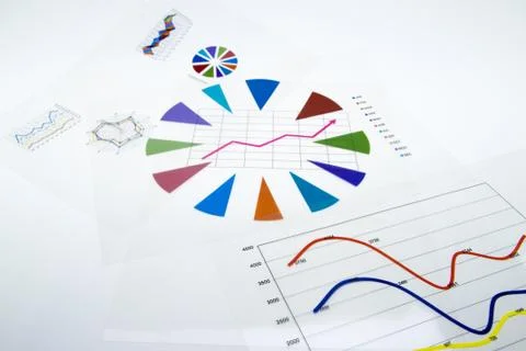 Stack of paper documents with financial reports and statistic information dat Stock Photos