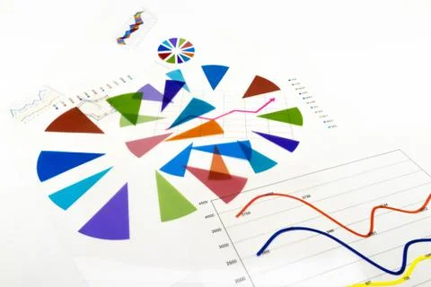 Stack of paper documents with financial reports and statistic information dat Foto stock