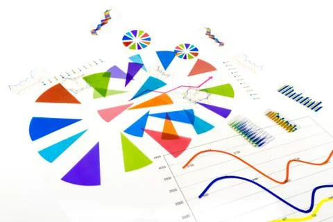 Stack of paper documents with financial reports and statistic information dat 库存照片