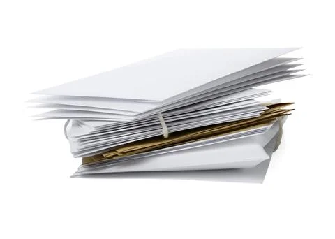 Stack of paper envelopes isolated on white. Post office Foto stock