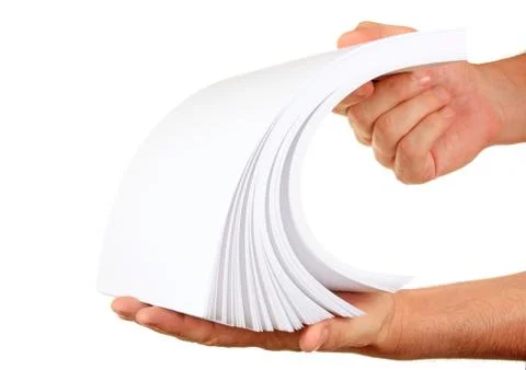 Stack of paper in his hand Foto stock