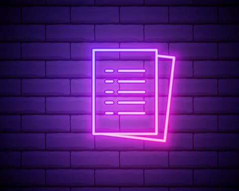 Stack Of Paper icon. Neon style. Light decoration icon. Bright electric symbo Stock-Illustration