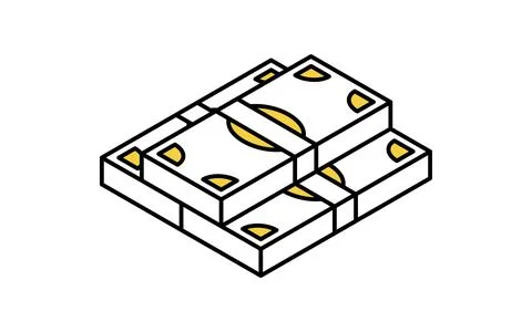 Stack of paper money simple line drawing icon, isometric illustration of ca.. Illustrazione stock