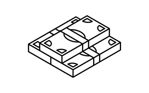 Stack of paper money simple line drawing icon, isometric illustration of ca.. Stock Illustration