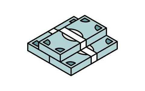 Stack of paper money simple line drawing icon, isometric illustration of ca.. Illustrazione stock