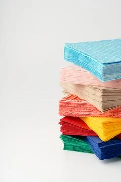 Stack of paper napkins on white background Foto stock