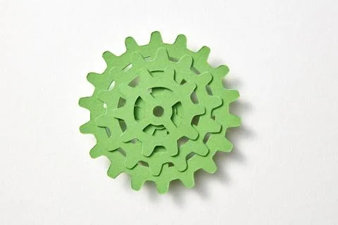 Stack of papercraft clockwork mechanism from color paper. 스톡 사진