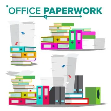 Stack Of Papers, File Folders Vector. Cluttered Documentation. Accounting Illustrazione stock