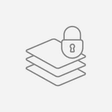 Stack of papers with lock line icon Illustrazione stock