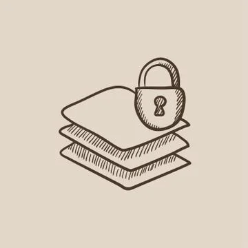 Stack of papers with lock sketch icon イラスト素材