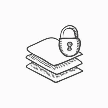 Stack of papers with lock sketch icon Illustrazione stock