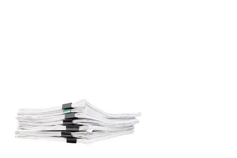 Stack of papers with paper clips, office folders. Copy space Stock Photos