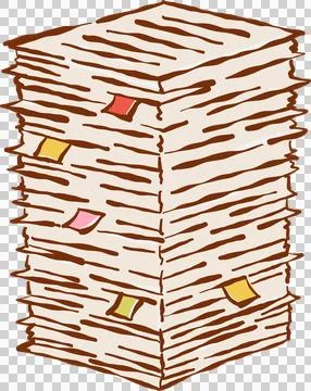 Stack of Papers with Sticky Notes Hand Drawn Stock Illustration