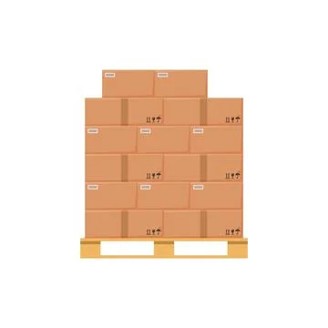 Stack of parcel boxes piled on storage pallet flat vector illustration isolated. Stock Illustration