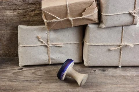 Stack parcel  in warehouse and stamp 스톡 사진