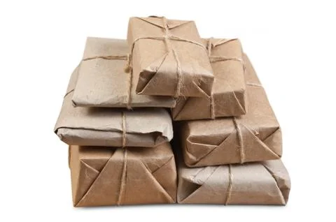 Stack parcel  in warehouse isolated Stock Photos