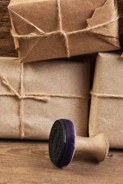 Stack parcel  in warehouse 스톡 사진