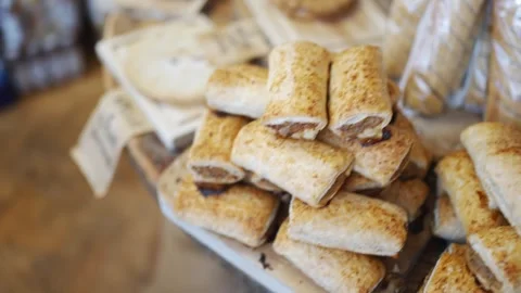 A stack of pastries on a table Stock Footage 302468293