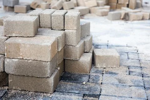 Stack of paving stone. Ready for construction Stock Photos