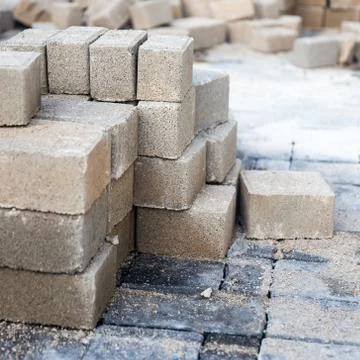 Stack of paving stone. Ready for construction 写真素材