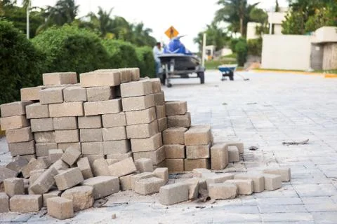 Stack of paving stone. Ready for construction Stockfoto's