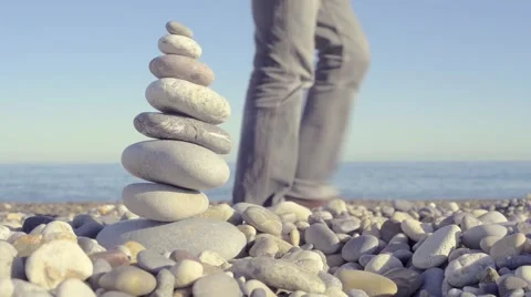 Stack of Pebbles on Beach Stock Footage 45755769