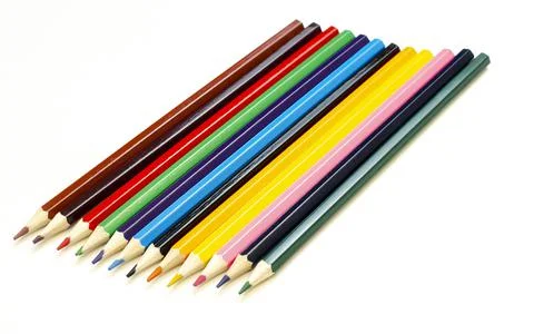 Stack of pencils of different colors on a white background Stock Photos