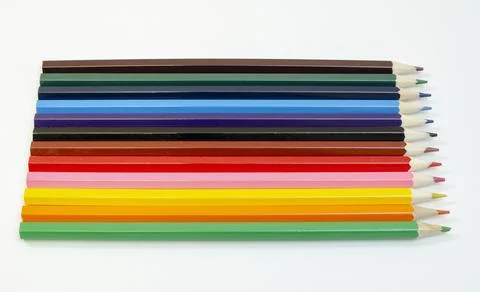 Stack of pencils of different colors on a white background Stock Photos