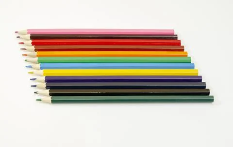 Stack of pencils of different colors on a white background Stock Photos