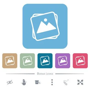 Stack of photos flat icons on color rounded square backgrounds Stock Illustration