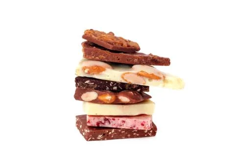 Stack of pieces of different chocolate Stock Photos