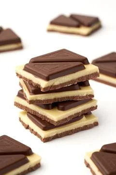 Stack of pieces of milk chocolate isolated on white background Stock Photos