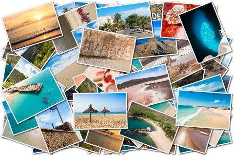Stack pile of Cape Verde landscape photo collage montage , Santiago, Sal, Boa Stock Photos