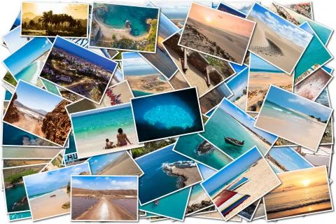 Stack pile of Cape Verde landscape photo collage montage , Santiago, Sal, Boa Foto stock