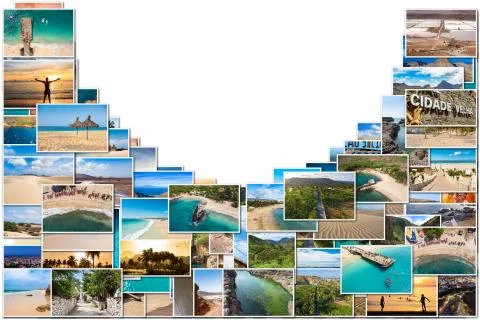 Stack pile of Cape Verde landscape photo collage montage , Santiago, Sal, Boa Stock Photos