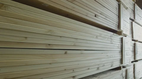 Stack Of Pile Wood Bar In Lumber Yard Factory Use For Construction Wood Industry Stock Footage 158807586