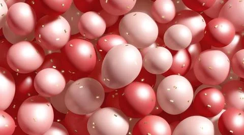 Stack of pink and red round balloons with confetti mockup Stockfoto's