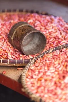 Stack of pink beans on a market stall Stock Photos
