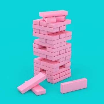 Stack of Pink Brick Block Cubes in Duotone Style. 3d Rendering Stock Illustration