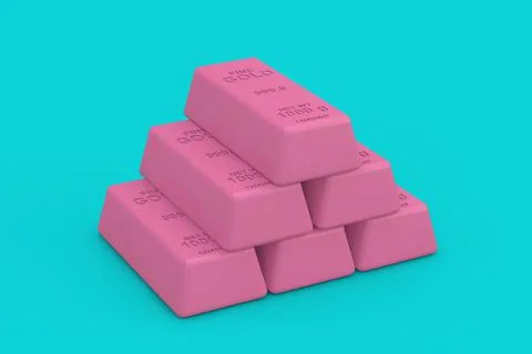 Stack of Pink Golden Bars in Duotone Style. 3d Rendering 스톡 일러스트